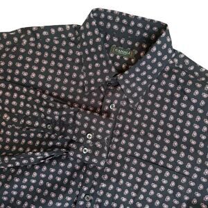 Canali Sportswear Men’s L Paisley Button Down Shirt Navy Pink Cotton Italy Made